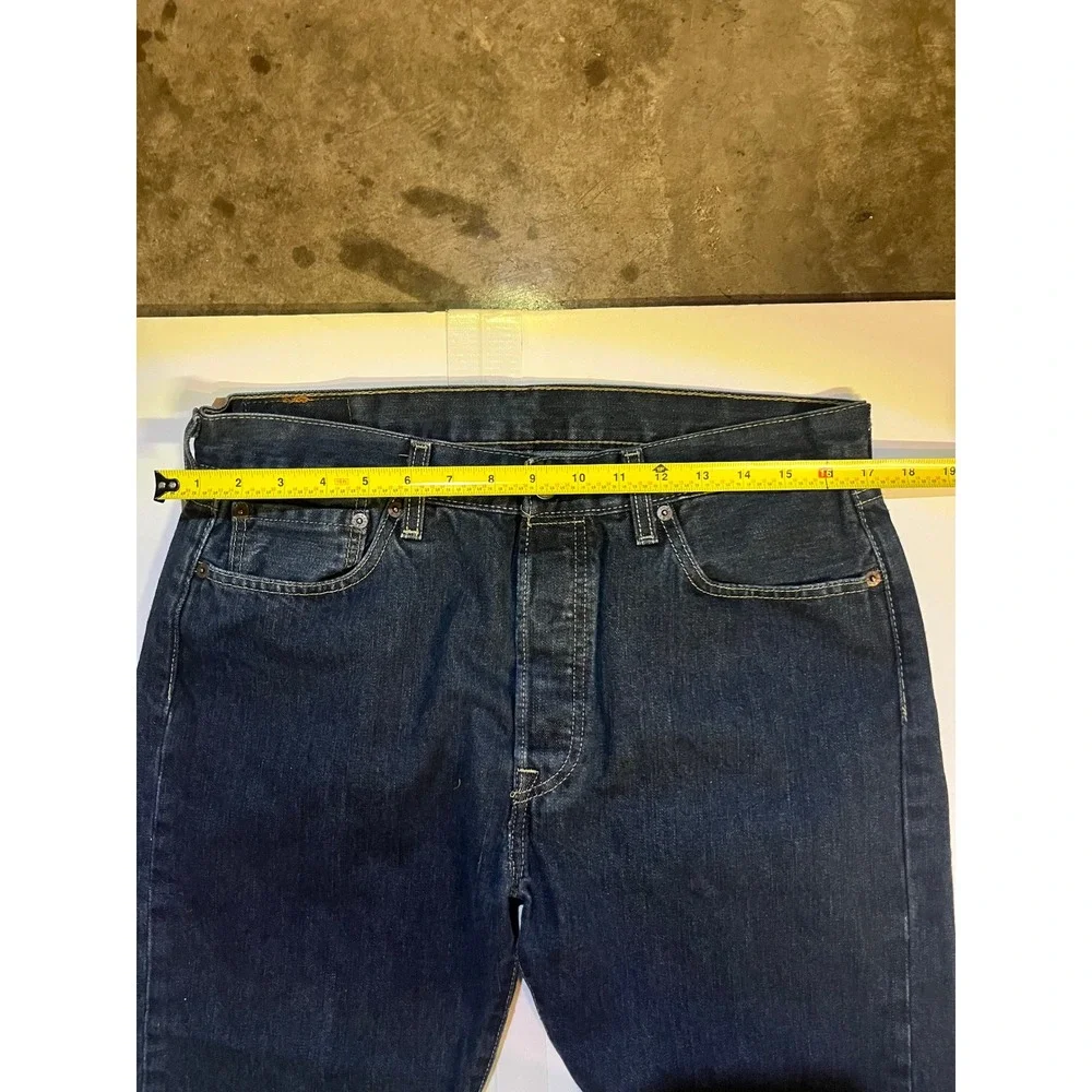 Levis 501 Original Fit Mens Dark Wash Indigo Button Fly Straight Leg Jeans 33x32